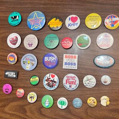 Variety of Big Button Pins & Pinbacks (31) #2 Smoky the Bear Rainbird Ross 4 Boss History Matters