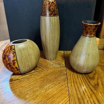 HG Global Burlwood Tribal Motif Vases Set of 3 