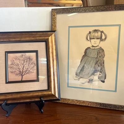 Framed Art Print Tree of Life, Girl w/ Pigtails Framed Lithograph By Gentry 128/150