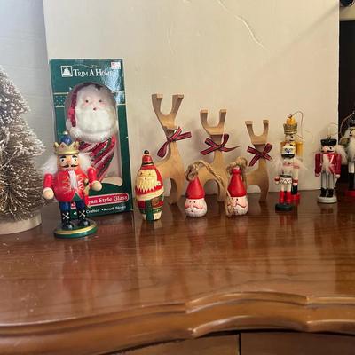 Kmart Santa Glass Ornament Christmas, Egg Shaped Wood Santas, Nutcracker Ornaments 