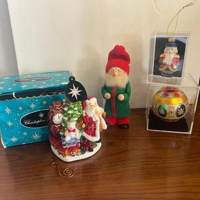 Christopher Radko Ornament Santa Glass, Wood Santa Knit Clothes