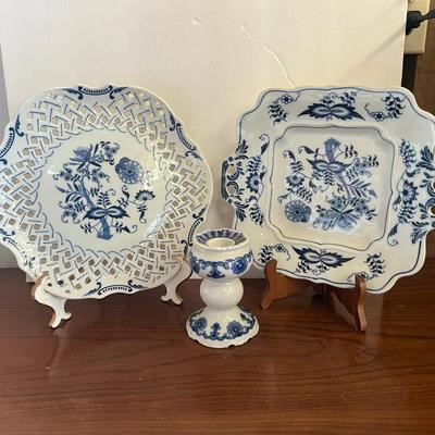 Blue Danube Plate Platter Tray & Candlestick Single Porcelain 