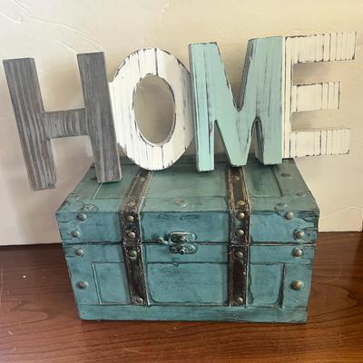 Rustic Wood Distressed Home Sign Decor, Hobby Lobby Trunk Box Teal