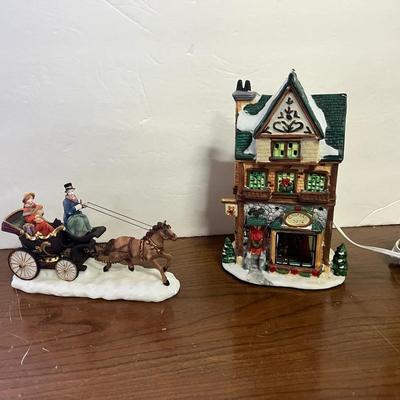 Holiday Time Carriage Sleigh Ride, Victorian Santa Workbench Village House Cooper Toys