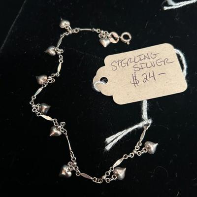 Sale Photo Thumbnail #221: Sterling silver dainty heart charm bracelet. $24. 