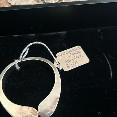 Sale Photo Thumbnail #212: Vintage Mexican sterling silver heavy hinged cuff bracelet. 46 grams, $130. 