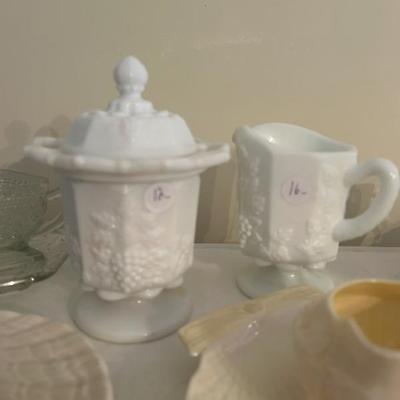 Sale Photo Thumbnail #131: Vintage milk glass sugar and creamer. 