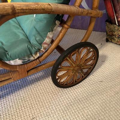 Sale Photo Thumbnail #62: Vintage 1940s rattan and bamboo chaise lounge with custom cushion. $395. 