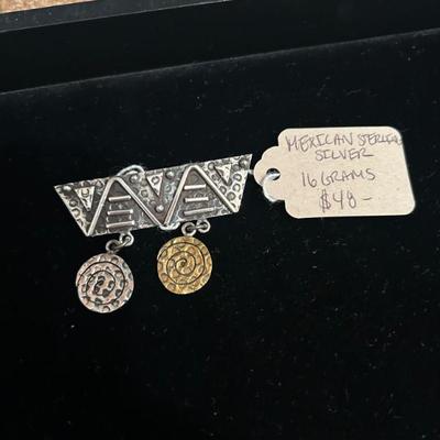 Sale Photo Thumbnail #226: Vintage Mexican sterling silver mayan revival brooch. 16 grams, $48. 