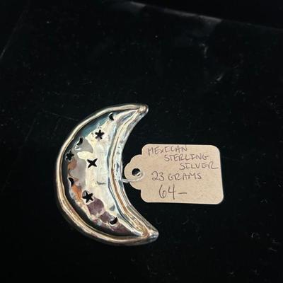 Sale Photo Thumbnail #204: Vintage Mexican sterling silver moon brooch. 23 grams. $64 