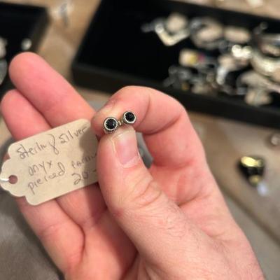 Sale Photo Thumbnail #224: Sterling silver and black onyx studs. $20. 
