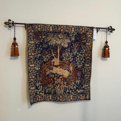 Sale Photo Thumbnail #469: Authentic French handmade tapestry. Includes hanging hardware and rod. $220. 