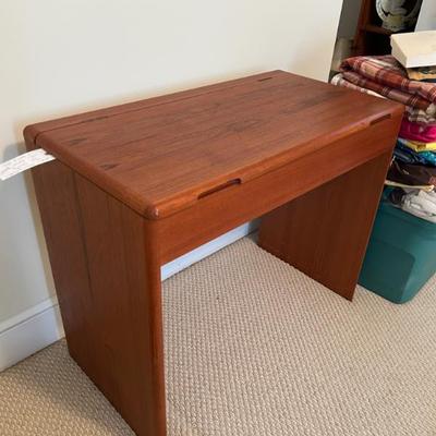 Sale Photo Thumbnail #466: Vintage Danish teak vanity with flip top mirror and storage. $495. 