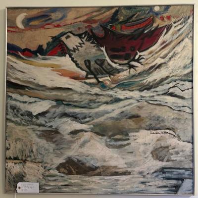 Sale Photo Thumbnail #30: Signed original surrealist  pairing on canvas. 