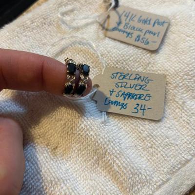 Sale Photo Thumbnail #234: Sterling silver and sapphire small hoop earrings. $34. 