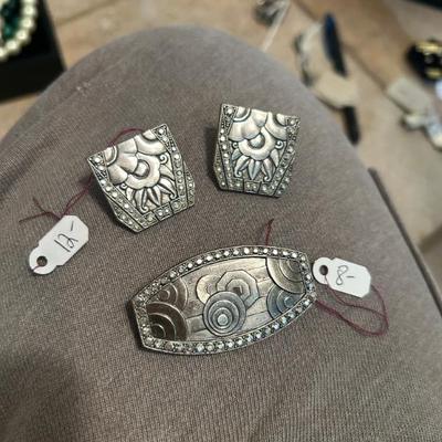 Sale Photo Thumbnail #263: Matching metal earrings and brooch. $12 and $8. 