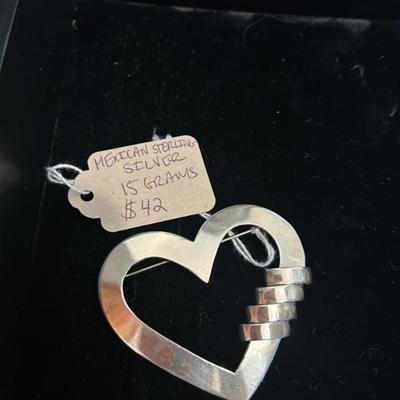 Sale Photo Thumbnail #216: Vintage Mexican sterling silver heart brooch. 15 grams, $42. 
