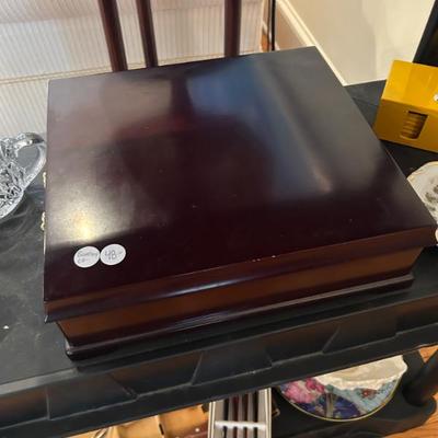 Sale Photo Thumbnail #186: Vintage Bombay Co. tea caddy with brass handles. $48