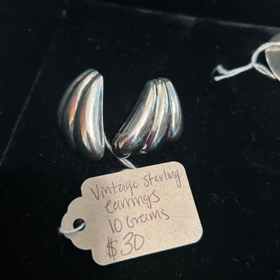 Sale Photo Thumbnail #220: Vintage sterling silver earrings. 10 grams, $30. 