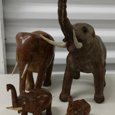 Set of 4 Hand-Carved Wooden Elephants