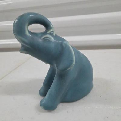 Blue Glazed Pottery Elephant Figurine
