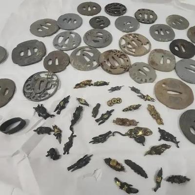 Assorted Vintage-Style Metal Sword Fittings Lot – Pierced Guard Discs & Ornamental Pieces
