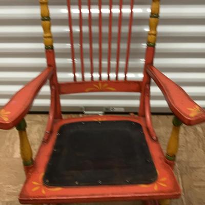 Hand-Painted Wood Rocking Chair with Folk Art Details