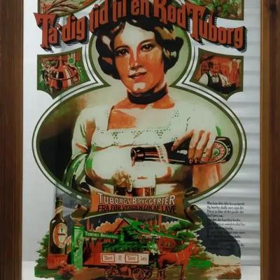 Vintage Framed Mirror Advertisement – Tuborg Beer (Handmade in England)