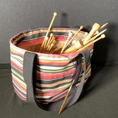 Wooden Knitting Needles And Bag