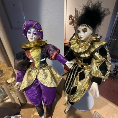 Porcelain jester / harlequin dolls