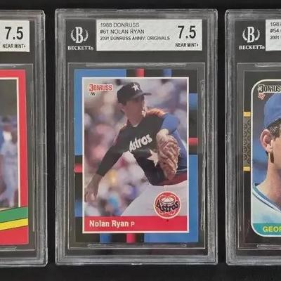 3 Beckett Graded Baseball Cards: Nolan Ryan, George Brett, Mo Vaughn