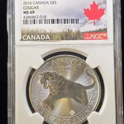 2016 NGC 1oz Canada Predator Series MS-69 Cougar, 1oz Pure Silver