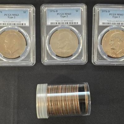 3 PCGS Graded Eisenhower Dollars, MS-63 and 1 Roll of 20 Ikes