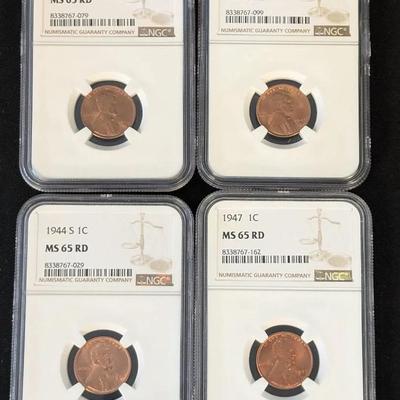 NGC Graded 1944-S, 1946-S, 1947-P, 1947-S, All MS-65 Red