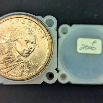 BU Roll of 15 2000-D & BU Roll of 20 2000-P Sacagawea Dollars, All Coins BU/Uncirculated 