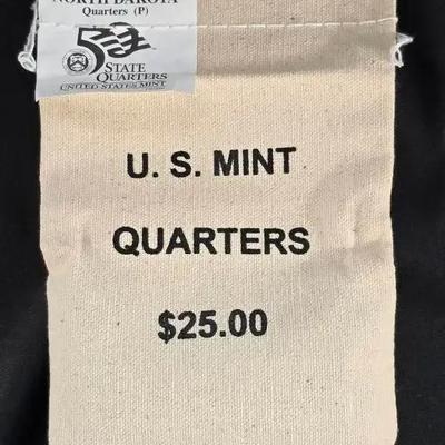 $25.00 US Mint North Dakota Quarters Bag, Sealed, US Mint Issued