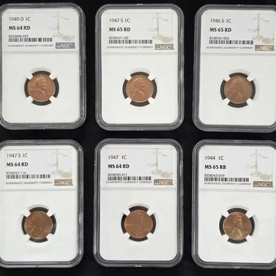 6 NGC Graded Lincoln Wheat Cents