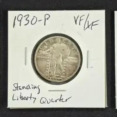 1872-S Seated Half Dime, Standing Liberty Quarter VF XF and 1923-S Mercury Dime XF