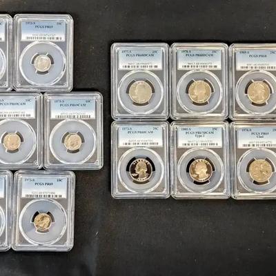 15 PCGS Graded Roosevelt Dimes & Washington Quarters, All Proof