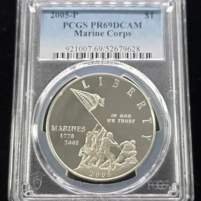 2005-P PCGS Marine Corps Commemorative Silver $1.00 Proof 69 DCAM Silver
