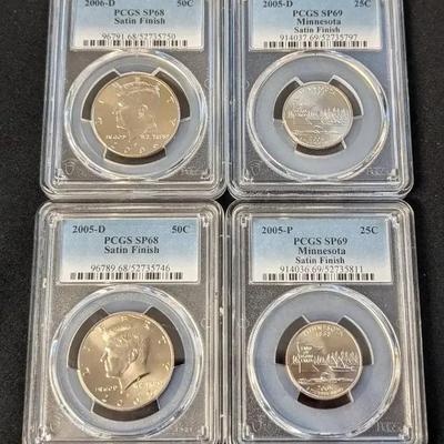 PCGS Graded 2005-P&D SP-69 Satin Finish & 2005-D 2006-D SP-68 Satin Kennedy Dollars