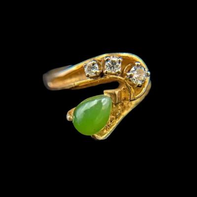 10K Yellow Gold Jade & Diamond Ring, NAGL #1106643