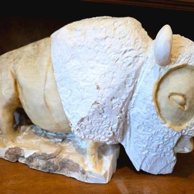 Sale Photo Thumbnail #8: Large carved natural stone bison.