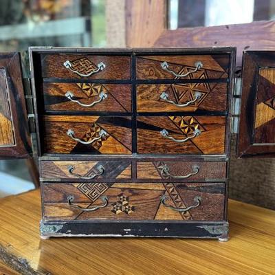 Beautiful Marquetry Tabletop Chest 