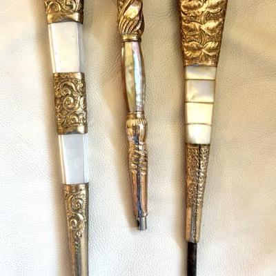 Antique Gold Plated & Mother of Pearl Parasol Handles 