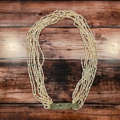 Hand carved jade and pearl necklace