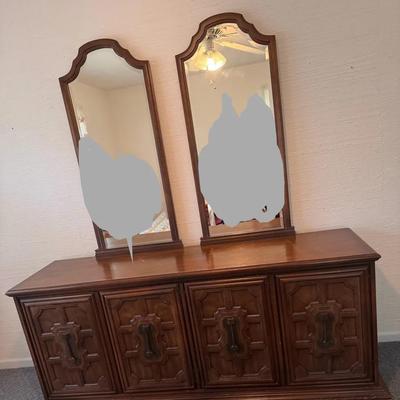 Stanley Pecan Wood Dresser With Attached Mirrors 575-07