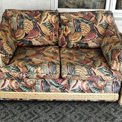 Bench craft Wicker Loveseat With Seashell Print Fabric