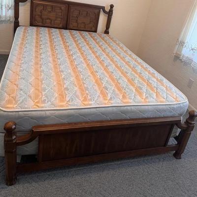 Queen Solid Wood Bed Metal Frame, Box spring, Mattress  