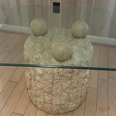 Vintage Postmodern Mactan Stone Side Table- Square Top